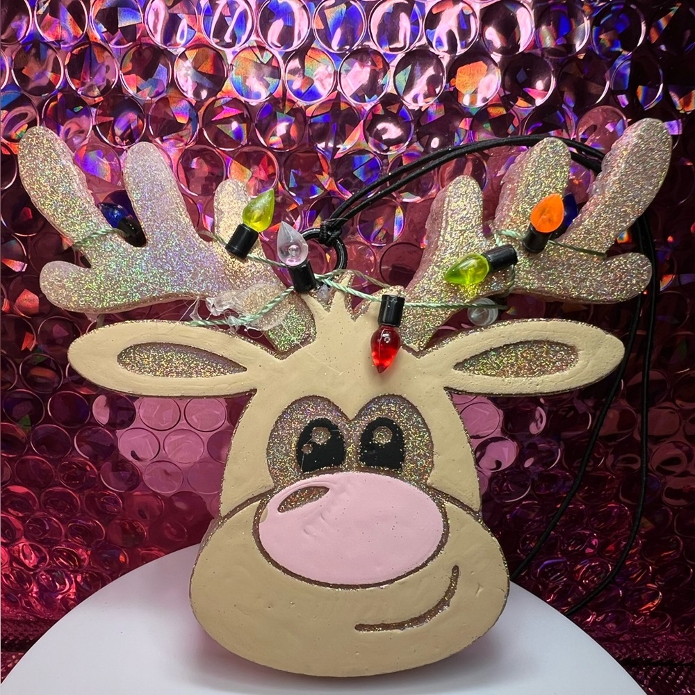 Festive Reindeer Car Freshie with Lights